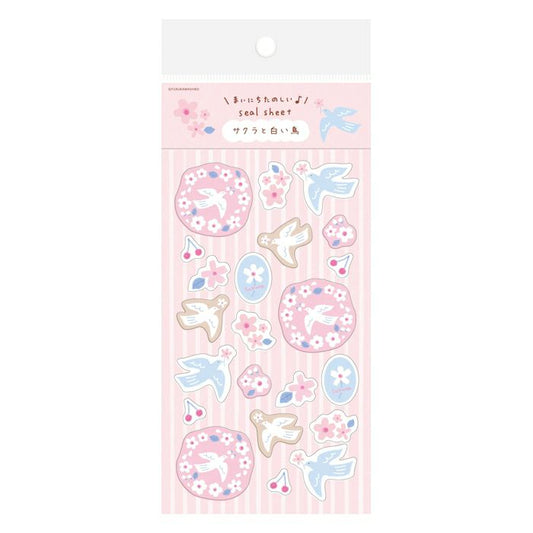 古川紙工 貼紙 櫻花與白鳥