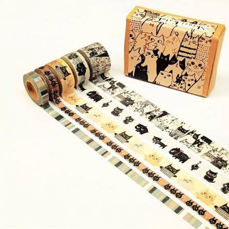 シール堂 加藤真治盒裝紙膠帶（5卷裝）cats