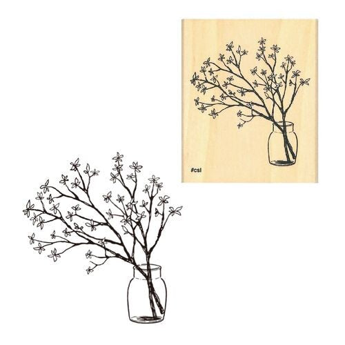 Kodomo no kao木印章 花瓶裡的枝葉