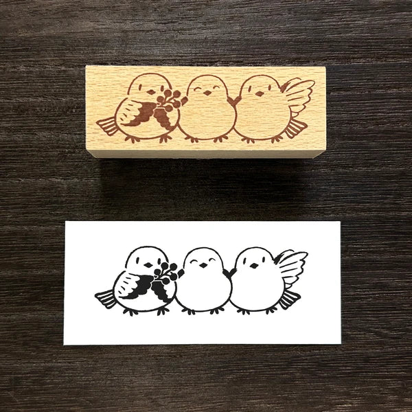 Arte木印章 長尾山雀三隻