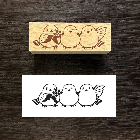 Arte木印章 長尾山雀三隻