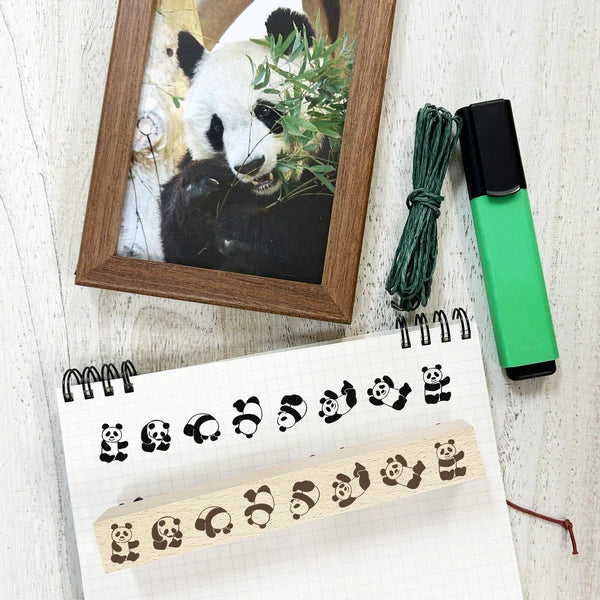 Arte木質長型印章 熊貓翻跟斗