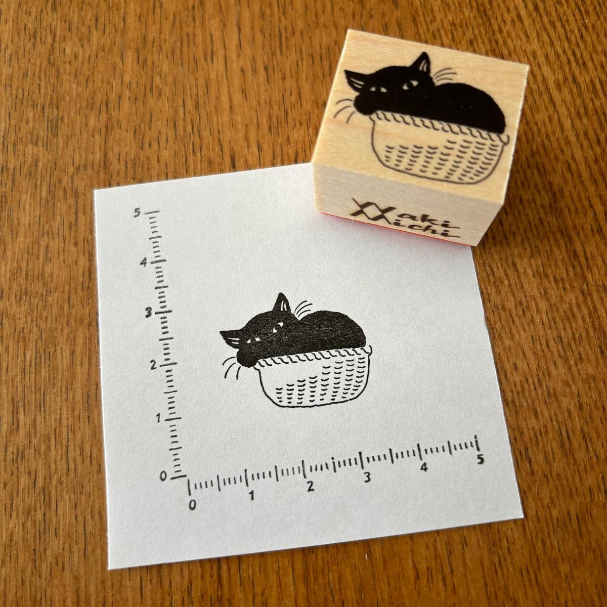 wakimichistamp印章 竹籃黑貓
