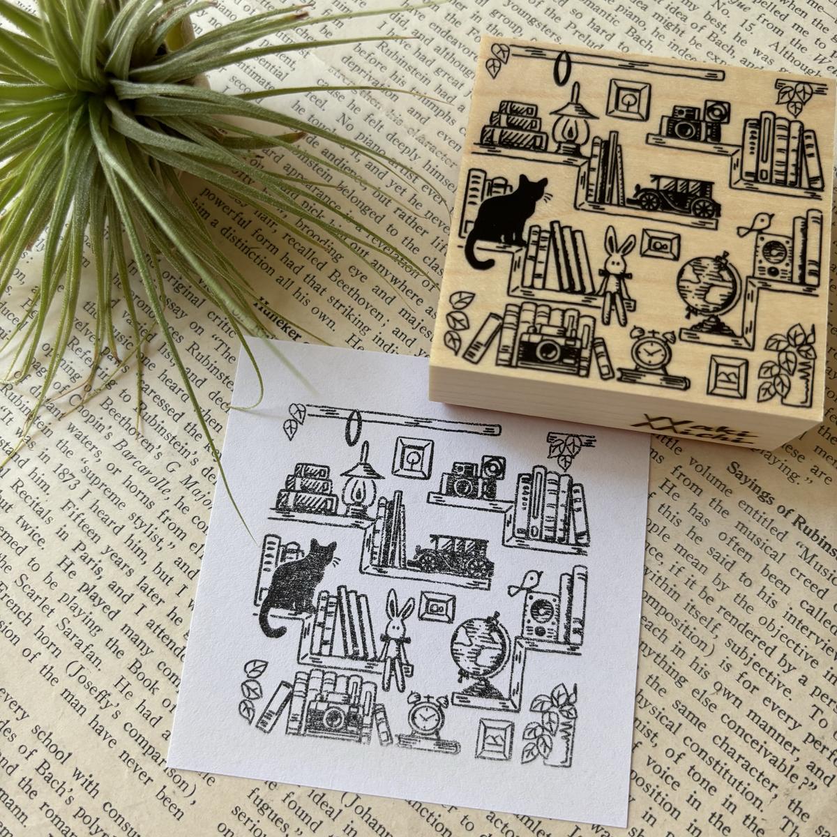 wakimichistamp印章 書架和貓